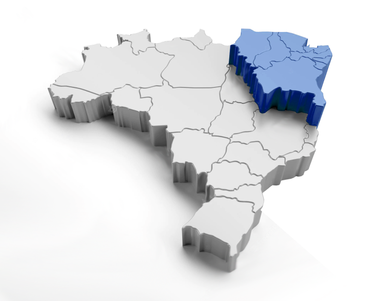 Imagem do território brasileiro com ênfase na região Nordeste